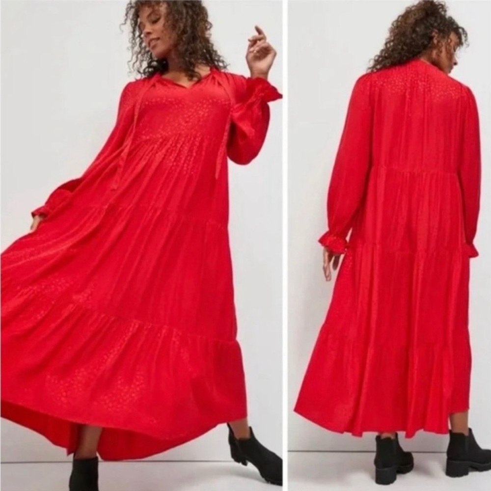 Anthropologie Maeve Red Wendy Tiered Long Sleeve Maxi Dress Size 1X